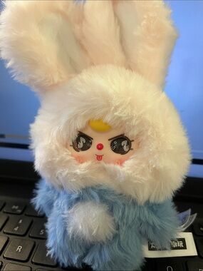 Plush Bunny Hood Small Pet Toy - Cream and Blue